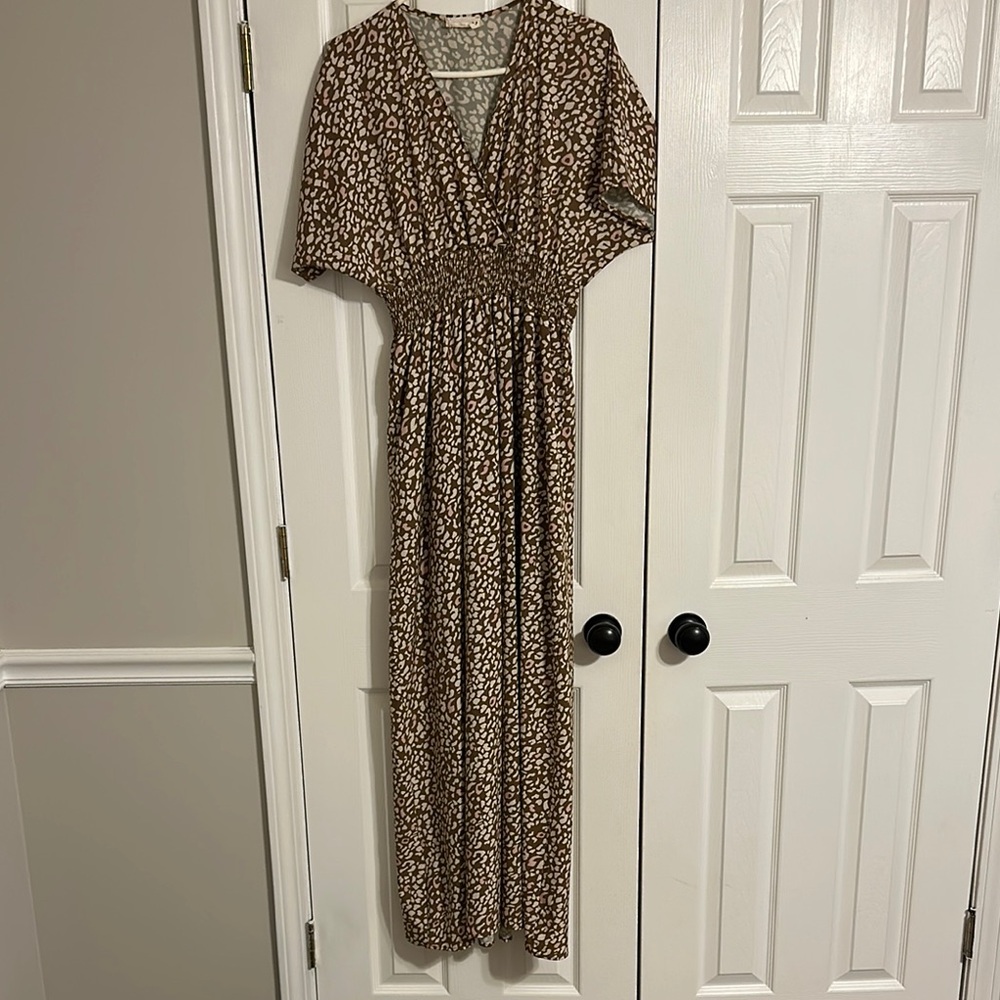 Elegant Brown Patterned Maxi Dress